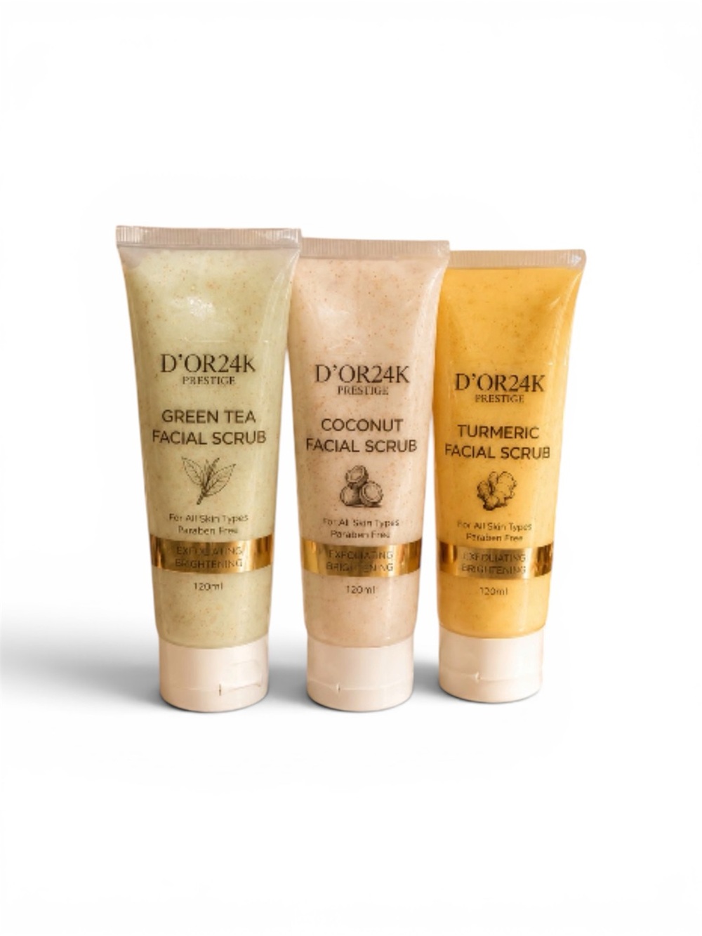 D'OR24K Facial Scrub Trio - Green Tea, Coconut, Turmeric